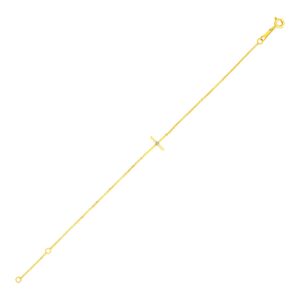 14k Yellow Gold 5 1/2 inch Childrens Bracelet with Cross (1.00 mm)