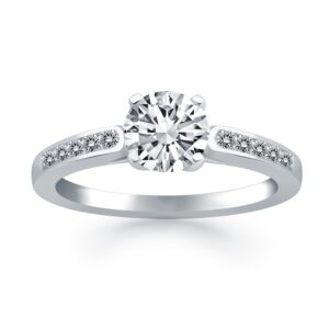 Diamond Channel Cathedral Engagement Ring 0.7 carat 14k White Gold