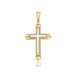14k Two-Tone Gold Long Cross Pendant with an Ornate Budded Style 14k Two-Tone Gold Long Cross Pendant with an Ornate Budded Style