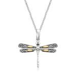 Dragonfly Pendant 18k Yellow Gold and Sterling Silver