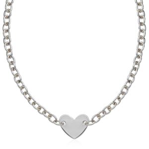 Chain Bracelet with a Flat Heart Station Sterling Silver