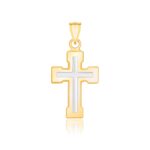 14k Two-Tone Gold Small Dual Cross Design Pendant with Block Ends
