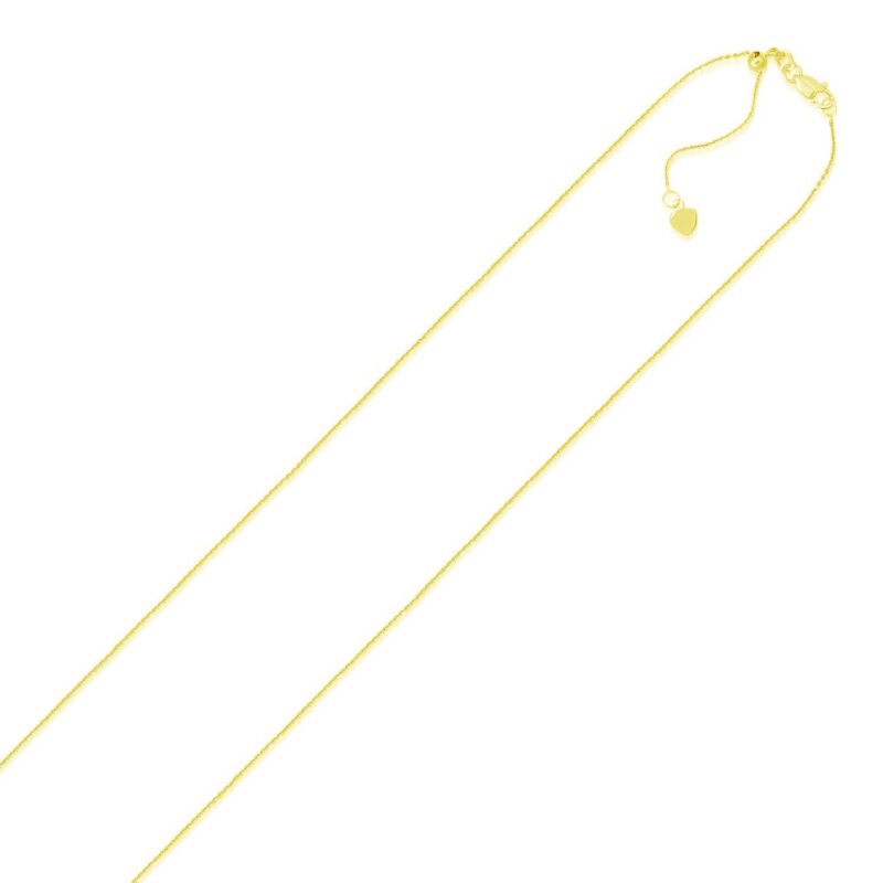 14k Yellow Gold Long Adjustable Cable Chain Necklace 1.1 mm
