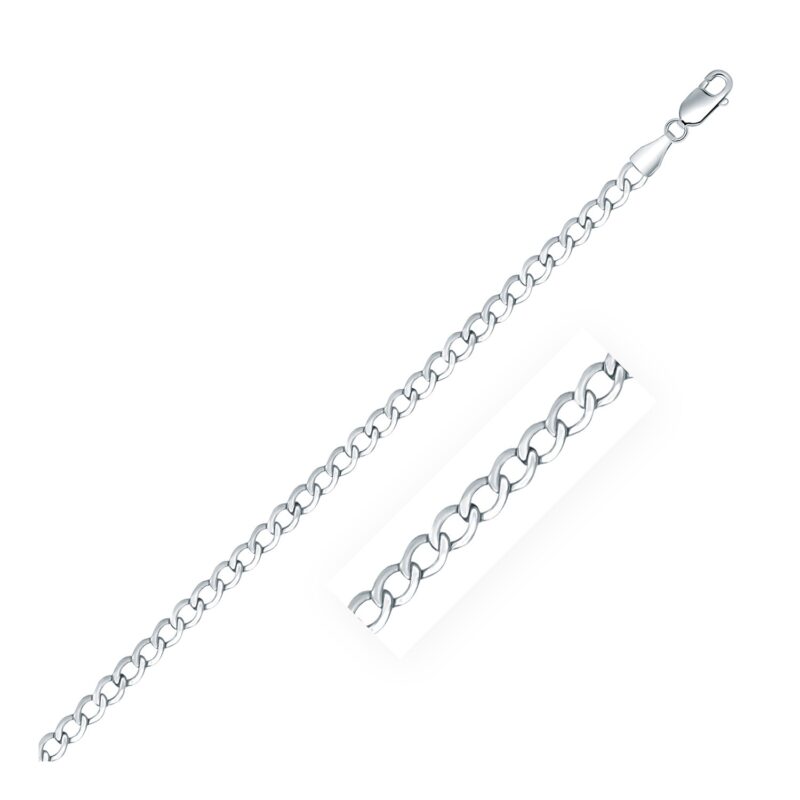 Sterling Silver Curb Style Chain Rhodium Plated (3.70 mm)