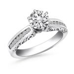 Channel Set Engagement Ring with Engraved Sides White Gold