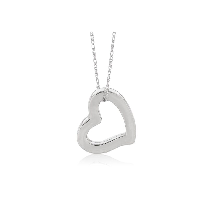 14k White Gold Heart Necklace Pendant