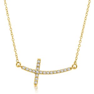 Curved Crucifix Diamond Accented Necklace 0.21 cttw 14k Yellow Gold