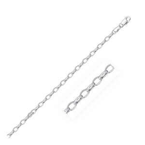 14k White Gold Oval Rolo Chain Necklace 3.2mm 18 inch