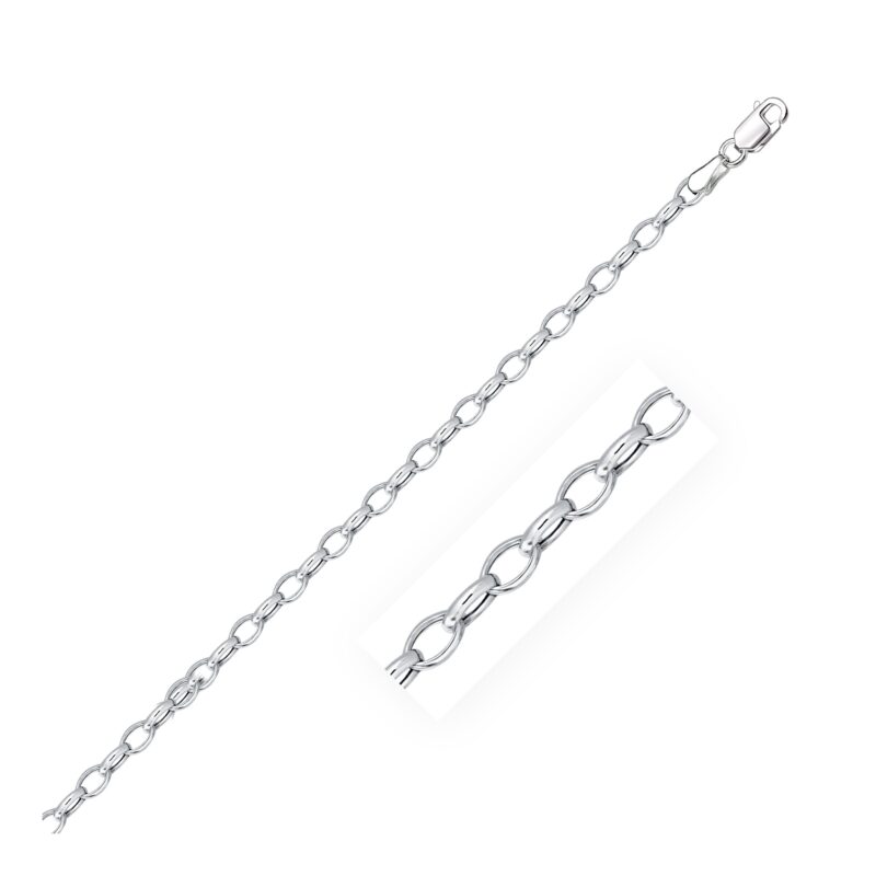 14k White Gold Oval Rolo Chain Necklace 3.2mm 18 inch