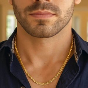 14k Solid Gold Diamond Cut Rope Chain 4mm Necklace for Men