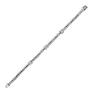 Woven Rope Bracelet with White Sapphire X Accents in Sterling Silver (2.00 mm)