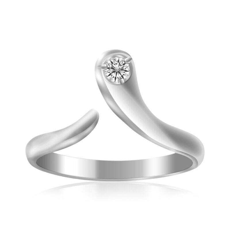 White Cubic Zirconia Accented Shiny Toe Ring Sterling Silver Rhodium Plated