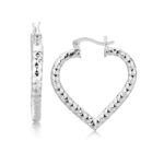 Small Heart Hoop Earrings Diamond Cut 925 Sterling Silver (3x22mm)