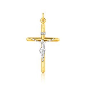 14k Gold Cross with Jesus on it Necklace Pendant Two Tone