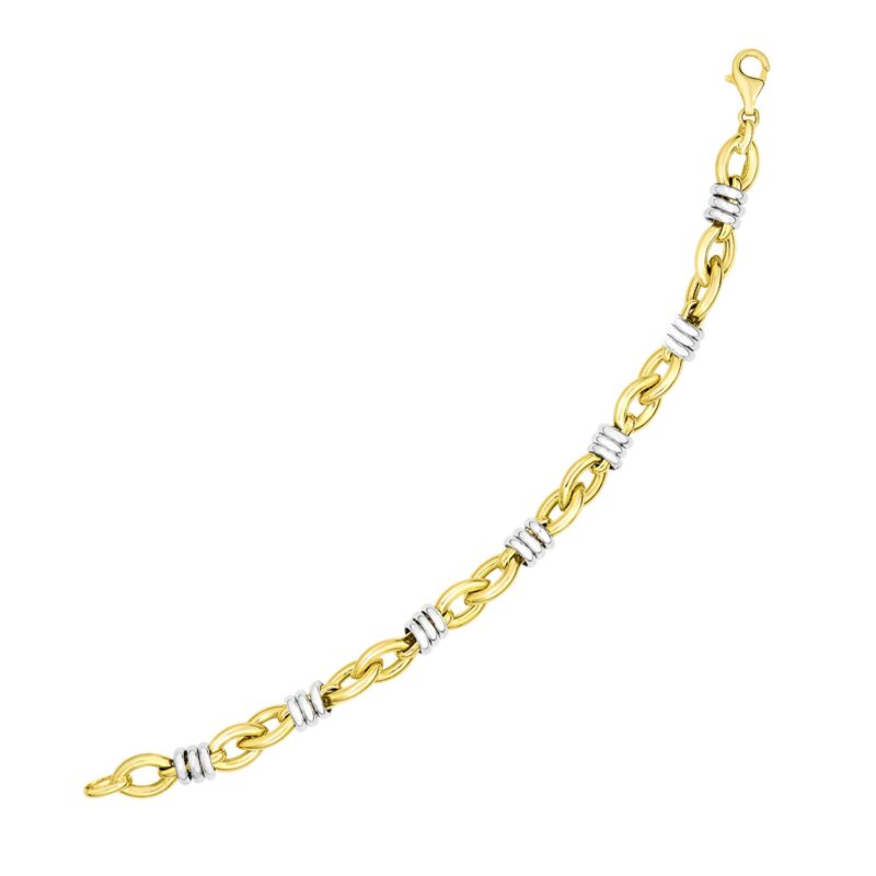 14k Two-Tone Gold Ring Wrapped Marquis Shape Link Bracelet (8.85 mm)