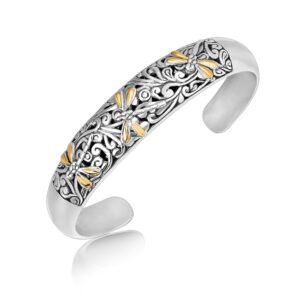 Dragonfly Cuff with Flourishes 18k Yellow Gold and Sterling Silver (12.70 mm)