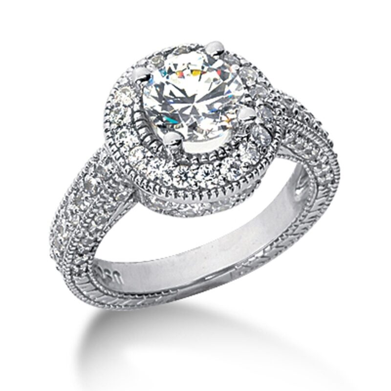 Vintage Halo Diamond Semi-Mount Ring 14k White gold