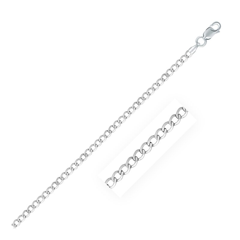 Sterling Silver Curb Chain Rhodium Plated (3.00 mm)