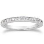 Pave Diamond Milgrain Wedding Ring Band Set 1/2 Around 14k White Gold