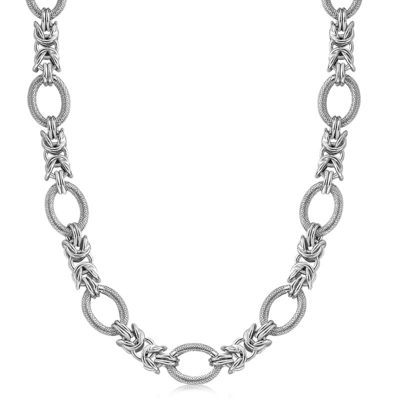 Knot and Textured Oval Chain Necklace Sterling Silver