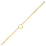 Open Heart Anklet 14k Yellow Gold Double Rolo Chain