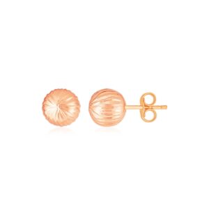 14K Rose Gold Ball Stud Earrings with Linear Texture (5mm)