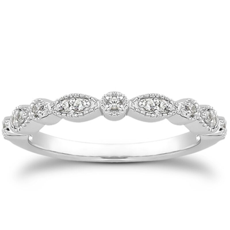 Vintage Look Fancy Pave Diamond Milgrain Wedding Ring Band White Gold