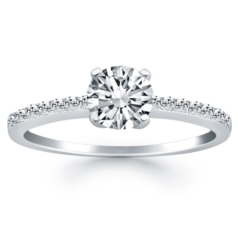 Engagement Ring with Pave Diamond Band 14k White Gold