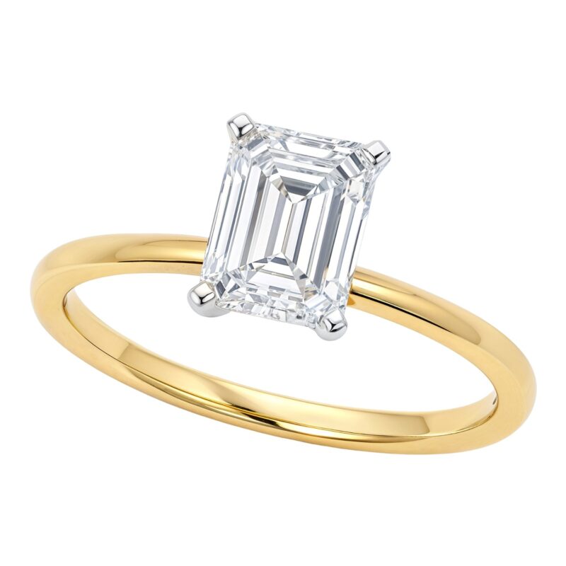 2 Carat Emerald Lab Grown Diamond Solitaire Ring Yellow Gold