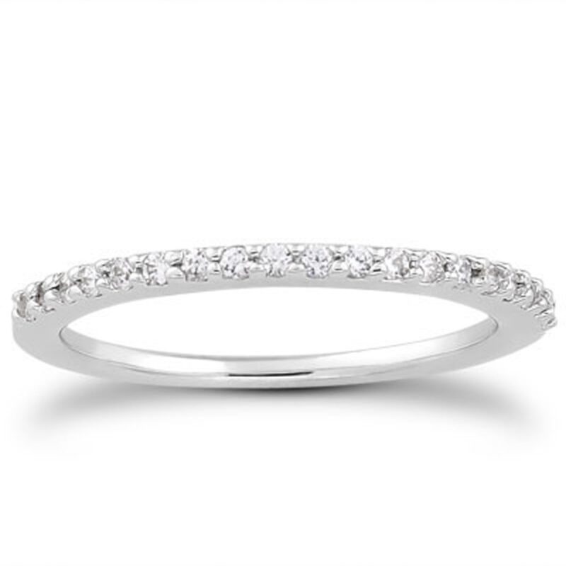 Slim Profile Diamond Micro Prong Diamond Wedding Ring Band 14k White Gold