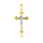 14k Two-Tone Gold Small Budded Style Cross with Figure Pendant