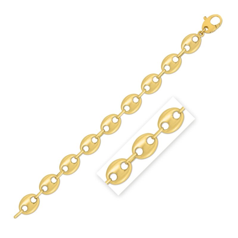 14k Yellow GoldLite Puffed Mariner Link Bracelet High Polish (15.00 mm)