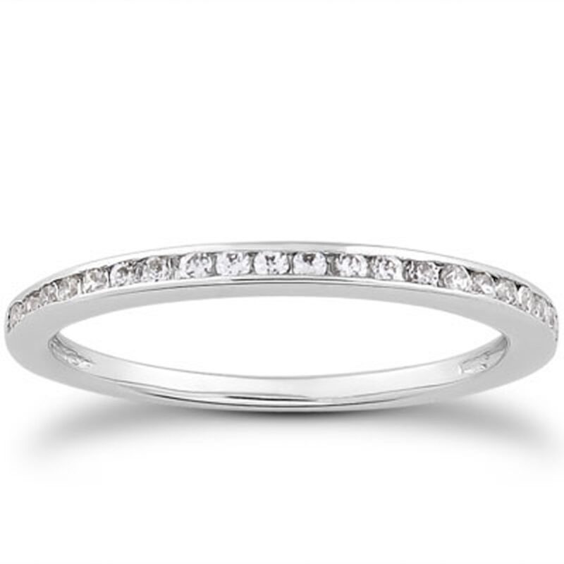Slim Profile Diamond Channel Set Wedding Ring Band White Gold
