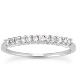 Raised Shared Prong Diamond Wedding Ring Band White Gold