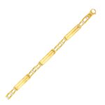 14k Two-Tone Gold Fancy Bar Style Mens Bracelet with Curved Connectors (9.65 mm)