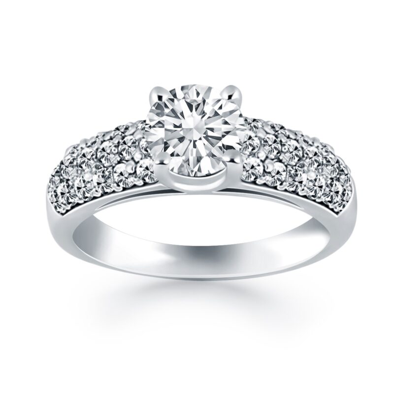 Tapered Pave Diamond Wide Band Engagement Ring White Gold