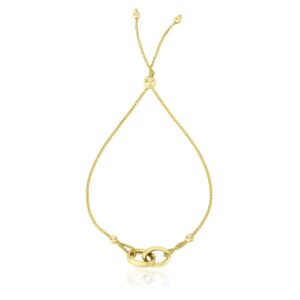 14k Yellow Gold Entwined Rings Adjustable Lariat Bracelet