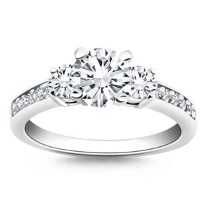 Three Stone Engagement Ring with Diamond Band White Gold