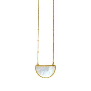 MOP Geometric Gem Half Moon Necklace in 14K Yellow Gold