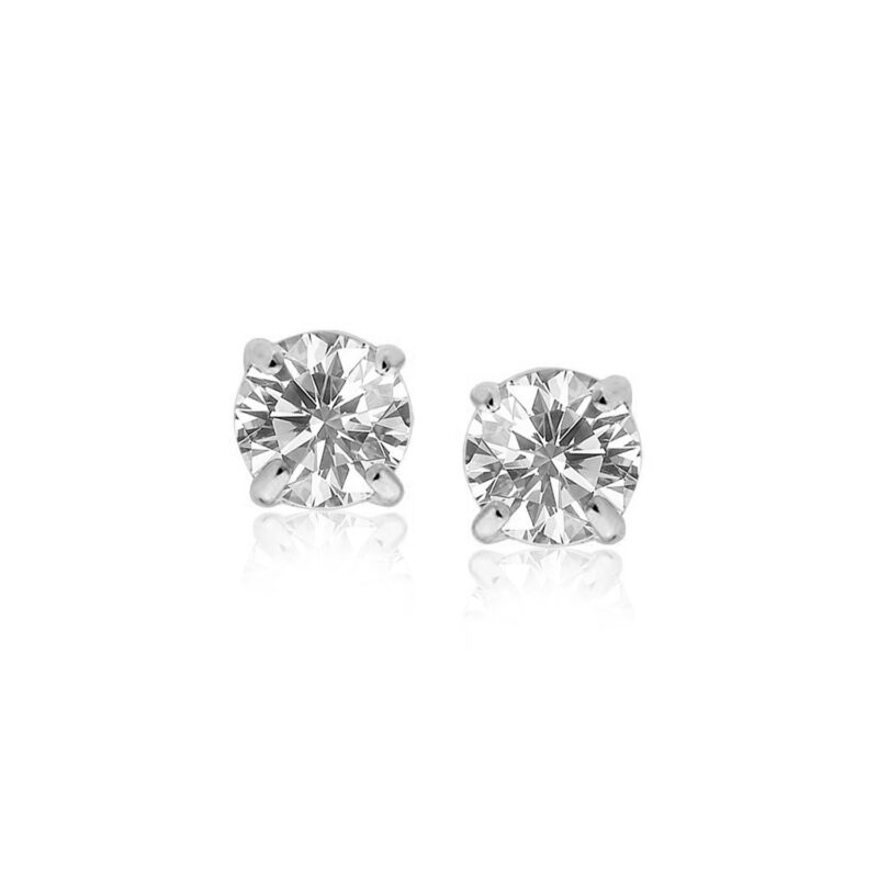 Cubic Zirconia Stud Earrings White Hue Faceted Sterling Silver (6mm)