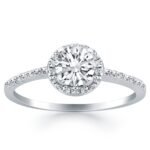 Diamond Halo Collar Engagement Ring 14k White Gold