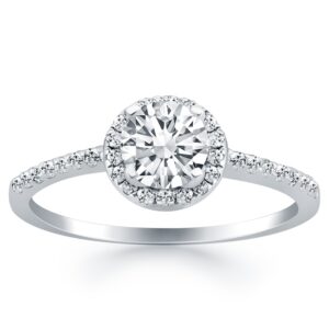 Diamond Halo Collar Engagement Ring 14k White Gold