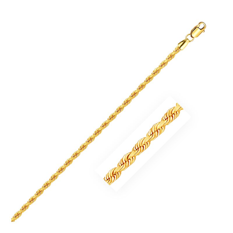 14k Yellow Gold Solid Rope Chain Necklace 2.5 mm