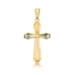 14k Tri Color Gold Cross Motif Pendant with Textured Finish