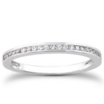 Slim Slender Channel Set Diamond Wedding Ring Band Set 1/2 Around 14k White Gold