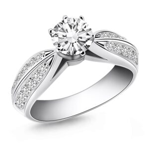 Cathedral Double Row Pave Diamond Engagement Ring 14k White Gold