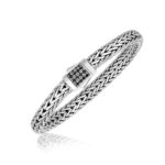 Sterling Silver Braided Style Mens Bracelet with Black Sapphire Accents (1.7 mm)