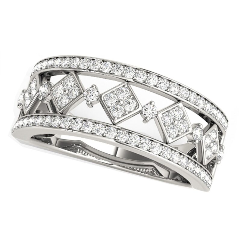Diamond Studded Square Motif Ring 1/2 carat 14k White Gold