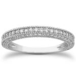 Fancy Pave Diamond Milgrain Textured Wedding Ring Band 14k White Gold Fancy Pave Diamond Milgrain Textured Wedding Ring Band 14k White Gold