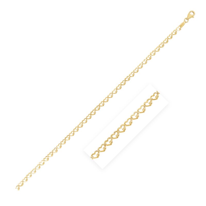 14k Gold Heart Link Chain 3.2 mm 17 inch 43 cm